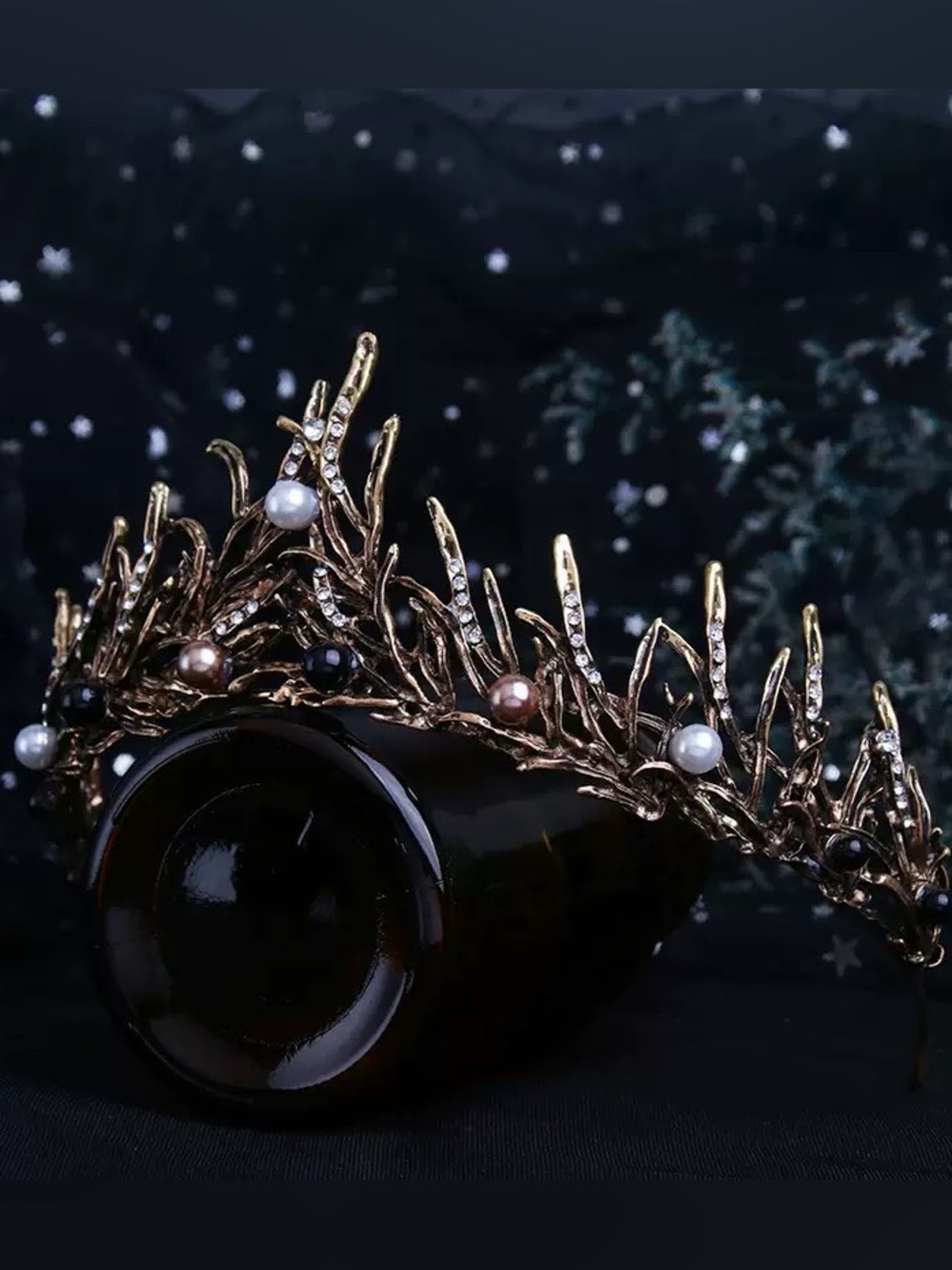 Gold Pearl Branch Crown Headpiece - Women Accessories